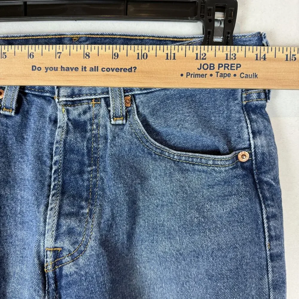 Levi's 501 Jeans Mens 28x29 Blue Denim Frayed Hem Mid-Rise Original Fit Straight